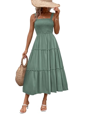 Daysskk Kleider Damen Sommer Lang Maxikleid Strand Boho Kleid Freizeitkleid Damen Ärmellos Sommerkleid A Linie Olivgrün XL von Daysskk