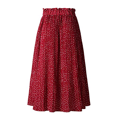 Daysskk Langer Rock Damen Sommer Leicht Plisseerock Damen Lang Strandrock Damen High Waist Rock mit Taschen Damen Lang Sommerrock Polka Dots Damen Rot M von Daysskk