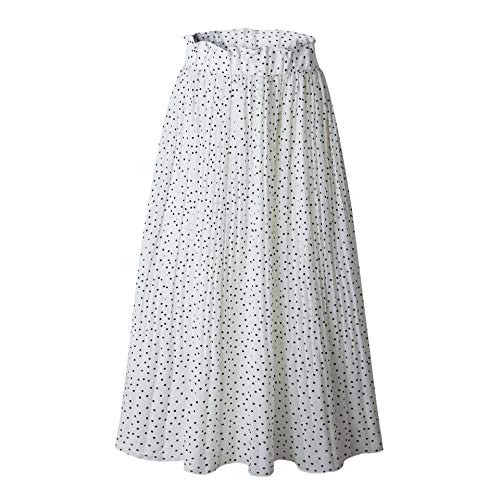 Daysskk Langer Rock Damen Sommer Leicht Plisseerock Damen Lang Strandrock Damen High Waist Rock mit Taschen Damen Lang Sommerrock Polka Dots Damen Weiß M von Daysskk