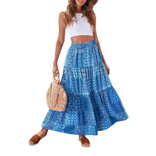 Daysskk Maxirock Damen Lang Boho Rock Sommer Strandrock Damen Blumen Sommerrock Damen Lang Bohemian Blau S von Daysskk