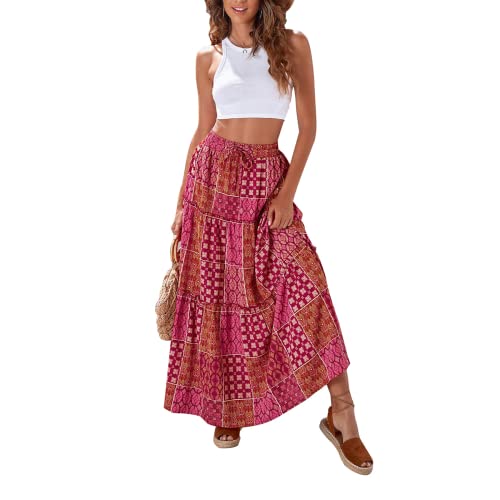 Daysskk Maxirock Damen Lang Boho Rock Sommer Strandrock Damen Blumen Sommerrock Damen Lang Bohemian Rot S von Daysskk