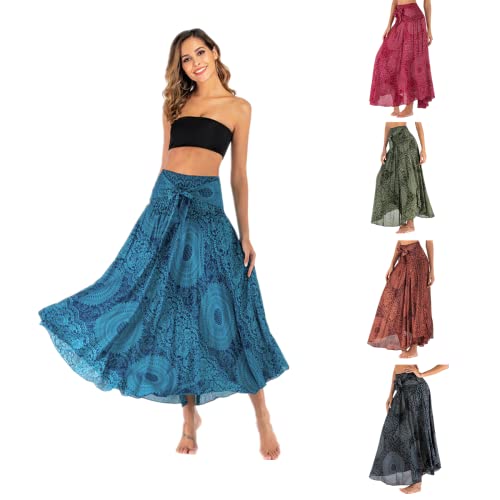 Daysskk Maxirock Damen Summer Boho Rock Damen Lang Strandrock Damen Blumen Sommerrock Damen Bohemian Thai Muster Hippie Rock Damen Lang von Daysskk