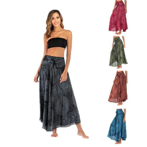 Daysskk Maxirock Damen Summer Boho Rock Damen Lang Strandrock Damen Blumen Sommerrock Damen Bohemian Thai Muster Hippie Rock Damen Lang von Daysskk