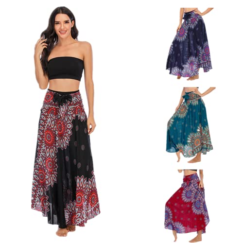 Daysskk Maxirock Damen Summer Boho Rock Damen Lang Strandrock Damen Blumen Sommerrock Damen Bohemian Thai Muster Hippie Rock Damen Lang von Daysskk