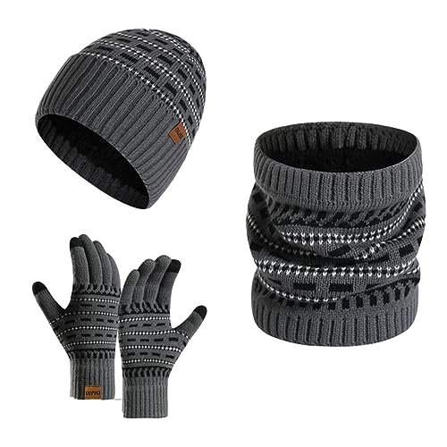 Daysskk Mütze Schal Handschuhe set Herren Warmes Set Wintermütze Beanie Herren Touchscreen Handschuhe Strickmütze Herren Winter Weihnachtsgeschenke für Männer Dunkelgrau von Daysskk