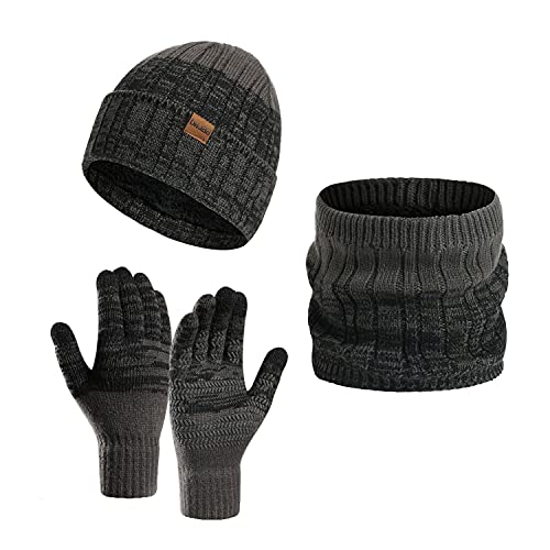 Daysskk Mütze Schal Handschuhe set Herren Warmes Set Wintermütze Beanie Herren Touchscreen Handschuhe Strickmütze Herren Winter weihnachtsgeschenke für Männer Grau von Daysskk