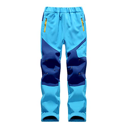 Daysskk Regenhosen Kinder Gefüttert Softshellhose Jungen Winter Arbeitshose Wasserdicht Wanderhose Freizeithose Outdoorhose Warm Blau 146 von Daysskk