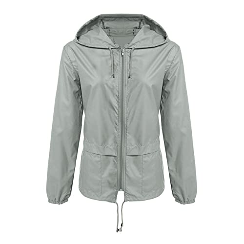 Daysskk Regenjacke Damen Wasserdicht Übergangsjacke Damen Regenjacke Damen Leicht Atmungsaktiv Regenmantel Damen mit Kapuze Wasserdicht Windjacke Outdoorjacke Fahrrad Grau L von Daysskk