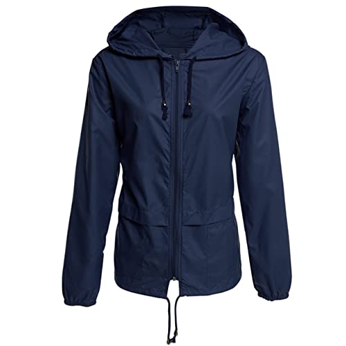 Daysskk Regenjacke Damen Wasserdicht Übergangsjacke Damen Regenjacke Damen Leicht Atmungsaktiv Regenmantel Damen mit Kapuze Wasserdicht Windjacke Outdoorjacke Fahrrad Navy blau L von Daysskk