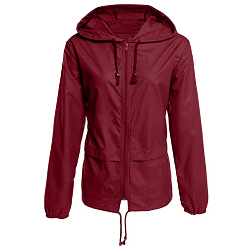 Daysskk Regenjacke Damen Wasserdicht Übergangsjacke Damen Regenjacke Damen Leicht Atmungsaktiv Regenmantel Damen mit Kapuze Wasserdicht Windjacke Outdoorjacke Fahrrad Rot L von Daysskk