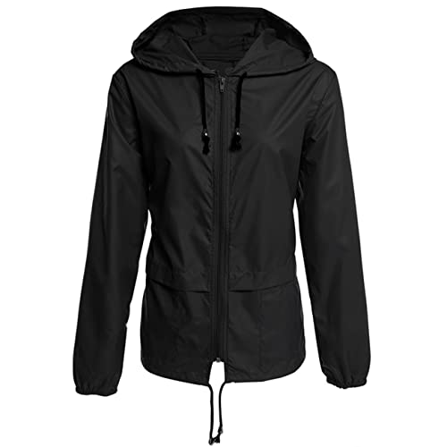 Daysskk Regenjacke Damen Wasserdicht Übergangsjacke Damen Regenjacke Damen Leicht Atmungsaktiv Regenmantel Damen mit Kapuze Wasserdicht Windjacke Outdoorjacke Fahrrad Schwarz XL von Daysskk