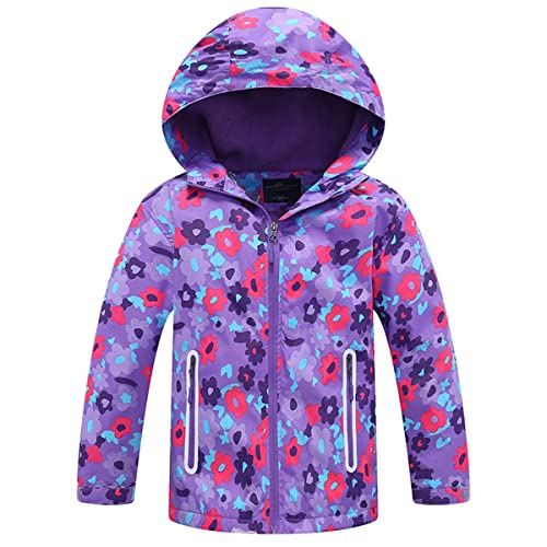 Daysskk Regenjacke Kinder Mädchen 110-116 Gefüttert Softshelljacke Wasserdicht Übergangsjacke Fleece Gefütterte Wanderjacke Outdoorjacke Winter Violett von Daysskk