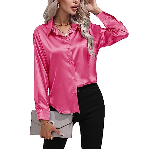 Daysskk Satin Bluse Damen Rose V-Ausschnitt Bluse Damen Elegant Langarm Oberteil Damen Elegant Seide Blusen Buissenes Damen Elegant M von Daysskk