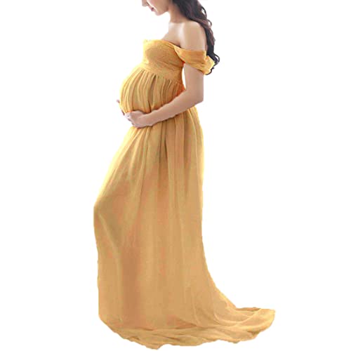 Daysskk Schwangerschaftskleider Fotoshooting Umstandskleid Gelb Fotoshooting Schwangerschaftskleid Off Shoulder Maternity Dress Lang Photoshoot Babybauch Kleid M von Daysskk