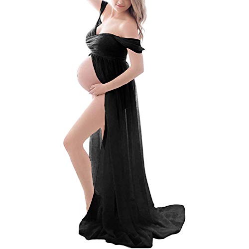 Daysskk Schwangerschaftskleider Umstandskleid Fotoshooting Schwarz Umstandskleid Lang Off Shoulder Babybauch Fotoshooting Maternity Dress Photoshoot Schwangerschaftskleid L von Daysskk