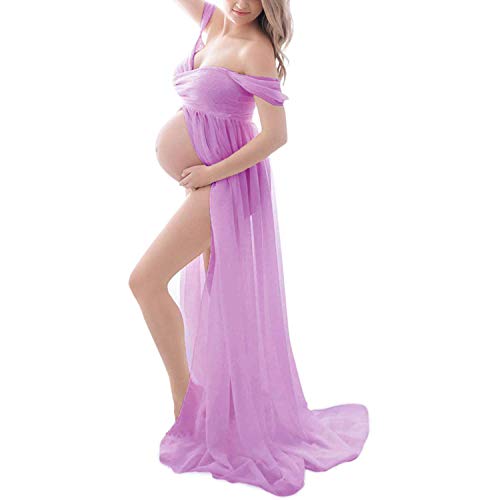 Daysskk Schwangerschaftskleider Umstandskleid Fotoshooting Violett Umstandskleid Lang Off Shoulder Babybauch Fotoshooting Maternity Dress Photoshoot Schwangerschaftskleid L von Daysskk