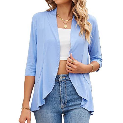 Daysskk Shirtjacke Damen Sommer Cardigan Sommer Leichter Stoff Strickjacke Kurz Blau Sommerjacke 3/4 Ärmel XL von Daysskk