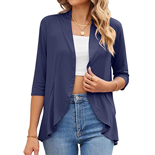 Daysskk Shirtjacke Damen Sommer Cardigan Sommer Leichter Stoff Strickjacke Kurz Navy blau Sommerjacke 3/4 Ärmel XL von Daysskk