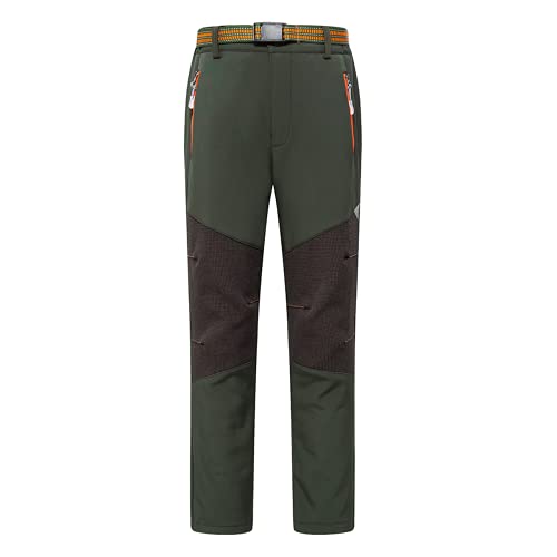 Daysskk Softshellhose Kinder Jungen Wanderhose Arbeitshose Kinder Outdoorhose Atmungsaktiv Trekkinghose Wasserdicht Freizeithose Cargohose Warm Gefüttert Armeegrün 120 von Daysskk