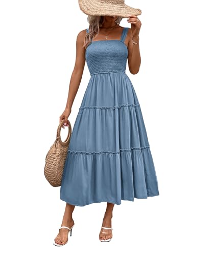 Daysskk Sommerkleid Damen Lang Strandkleid Ärmellos A Line Boho Kleid Sommer Maxikleid Damen Strand Freizeitkleid Sommer Blau S von Daysskk