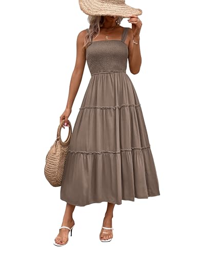 Daysskk Sommerkleide Damen Lang Strandkleide Ärmellos A Line Boho Kleid Damen Maxikleid Strand Freizeitkleid Sommer Hellbraun L von Daysskk