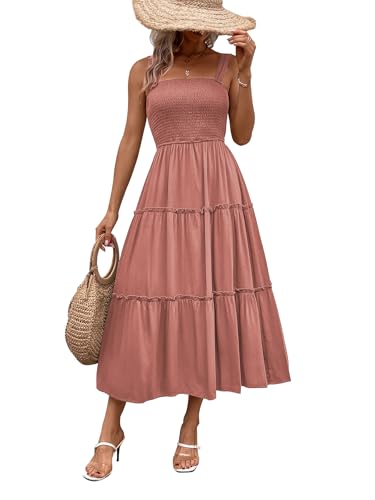 Daysskk Sommerkleide Damen Lang Strandkleide Ärmellos A Line Boho Kleid Damen Maxikleid Strand Freizeitkleid Sommer Rose L von Daysskk