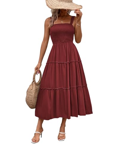 Daysskk Sommerkleide Damen Lang Strandkleide Ärmellos A Line Boho Kleid Sommer Maxikleid Damen Strand Freizeitkleid Sommer Weinrot L von Daysskk