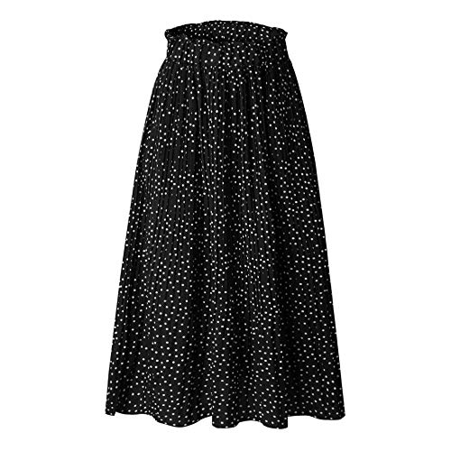 Daysskk Sommerrock Damen Midi Plisseerock Damen Lang Rock Sommer mit Taschen Damen Langer Rock Damen Sommer Leicht Rock Polka Dots Damen Strandrock Schwarz L von Daysskk