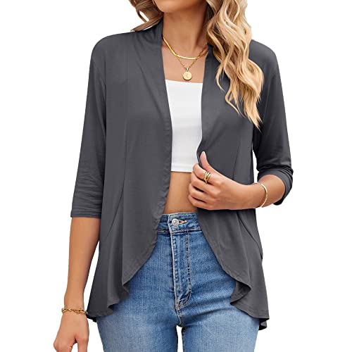 Daysskk Strickjacke Sommer Kurz Cardigan Sommer Damen Leicht Grau Sommerjacke 3/4 Ärmel Shirtjacke Damen Sommer XXL von Daysskk