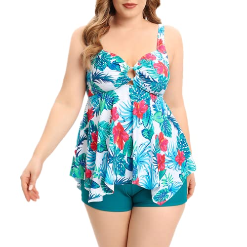 Daysskk Tankini Damen Große Größen Bademode Damen Große Größe Zweiteilig Badeanzug Damen mit Shorts Tankini Bauchweg Damen Große Größen 3XL von Daysskk