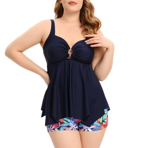 Daysskk Tankini Damen Große Größen Bademode Damen Große Größe Zweiteilig Badeanzug Damen mit Shorts Tankini Bauchweg Damen Große Größen 5XL von Daysskk