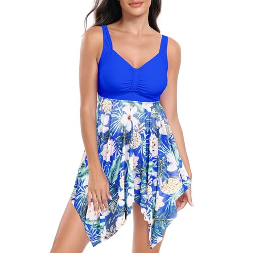 Daysskk Tankini Damen Set Badekleid mit Slip Badeanzug Zweiteilig Tankini Damen Bauchweg Badekleid Damen Push Up Bademode Damen Blumen Swimsuit Beachwear L von Daysskk