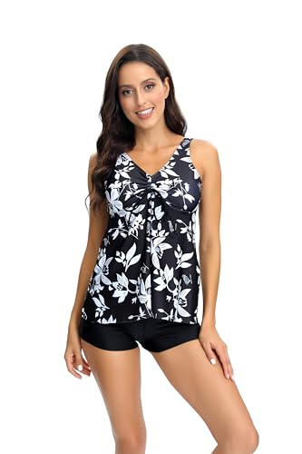 Daysskk Tankini Damen Zweiteilig Oberteil mit Badeshorts Bademode Damen Bauchweg Badeanzug Push Up Beachwear XXL von Daysskk