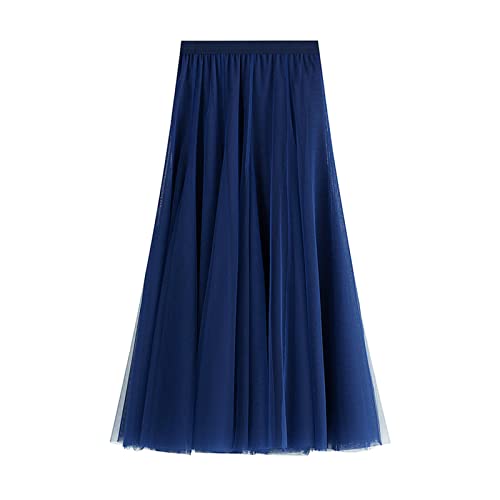 Daysskk Tüllrock Blau Damen Tüllrock Damen Lang Maxirock Damen Sommer Tüllrock Damen A Linie Röcke Damen Winter Hohe Taille 84cm von Daysskk