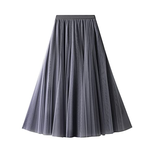Daysskk Tüllrock Grau Damen Maxirock Lang A Linie Hohe Taille Langer Rock Sommer Elastische Taille 84cm von Daysskk