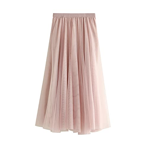 Daysskk Tüllrock Lang Rosa Damen Tüllrock A Linie Damen Maxirock Damen Lang Trachtenrock Damen Pink Winterrock Damen Lang Elastische Taille von Daysskk