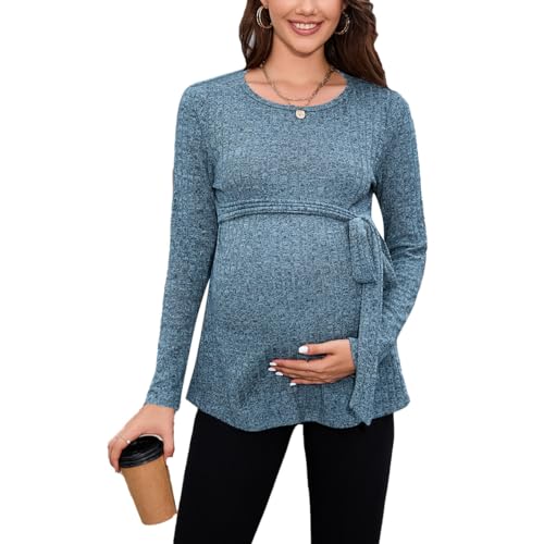 Daysskk Umstandsshirt Langarm Blau Umstandsmode Oberteil Langarm Maternity Long Sleeve Tops Langarmshirts für Schwangere Umstandsbluse Herbst S von Daysskk