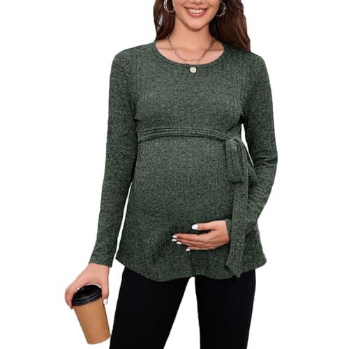 Daysskk Umstandsshirt Langarm Grün Umstandsmode Oberteil Langarm Maternity Long Sleeve Tops Langarmshirts für Schwangere Umstandsbluse Herbst XL von Daysskk