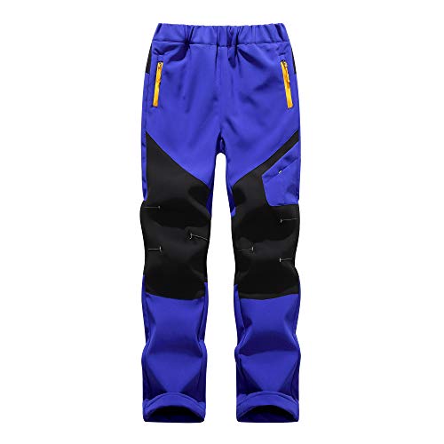 Daysskk Wanderhose Kinder Softshellhose Arbeitshose Freizeithose Jungen Winter Regenhose Gefüttert Wasserdicht Trekkinghose Blau 134 von Daysskk