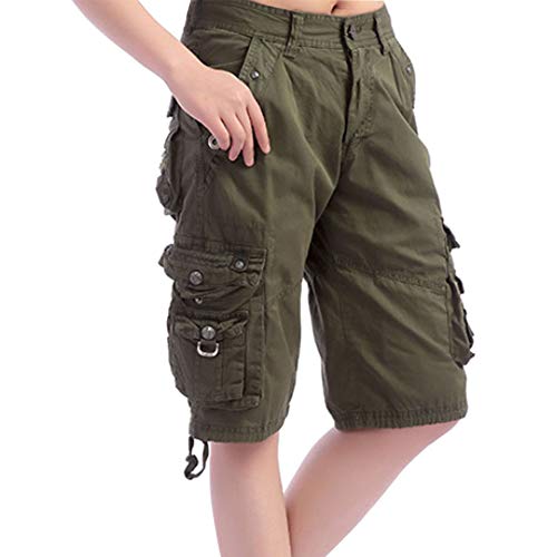 Daytwork Damen Freizeit Cargo Shorts - Frauen Straight Baumwolle Cycling Camping Kampfhose Multi Taschen Kurze Hose von Daytwork