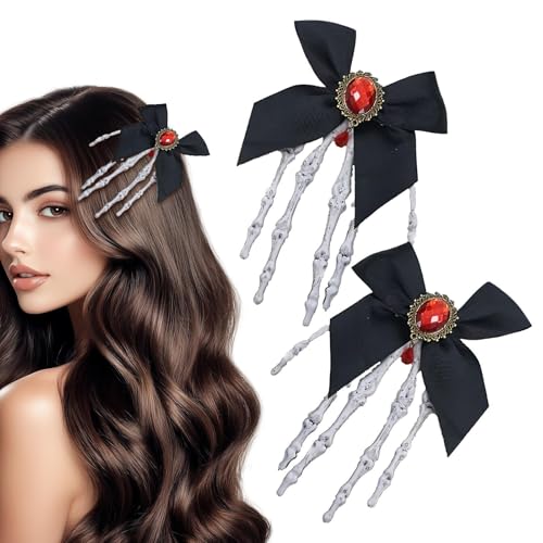 Dayysiuy Halloween Haarklammern | Große Halloween Haarklammern | 2er Set Totenkopf Schleife Mit Rotem Stein Für Frauen Mädchen Geburtstag Maskerade Cosplay Party Hochzeit von Dayysiuy