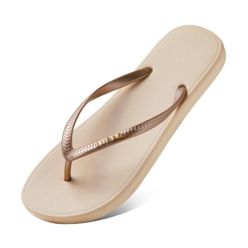 Dazengzeng Duschschuhe, Flip-Flops mit dicker Sohle for Damen – Sommer-Strandsandalen for den lässigen Outdoor-Einsatz(Beige,36 EU) von Dazengzeng