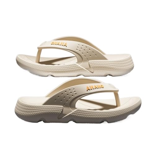 Dazengzeng Duschschuhe, Flip-Flops mit dicker Sohle for Herren – Sommer-Strand-Hausschuhe(Khaki,44 EU) von Dazengzeng