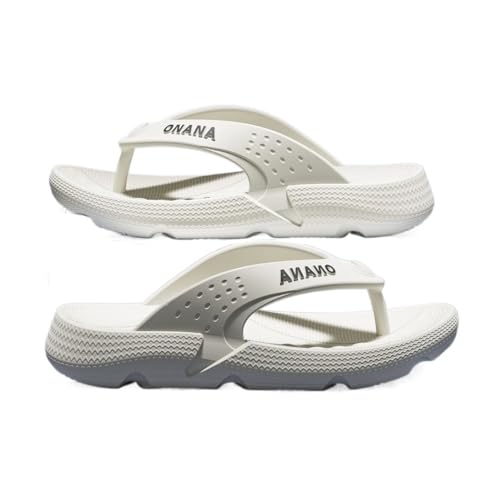 Dazengzeng Duschschuhe, Flip-Flops mit dicker Sohle for Herren – Sommer-Strand-Hausschuhe(White,44 EU) von Dazengzeng