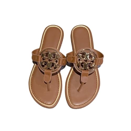 Duschschuhe, Flache Sandalen for Damen – Modische Strand-Flip-Flops, vielseitig und bequem(Brown,39 EU) von Dazengzeng