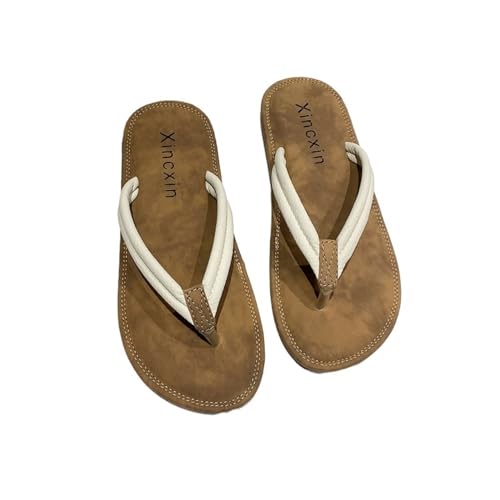Duschschuhe, Flip-Flop-Sandalen for Damen im Sommer – bequeme, lässige Mode mit weicher Sohle(Beigewhite,40 EU) von Dazengzeng