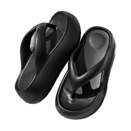 Duschschuhe, Flip-Flops for Damen mit dicker Sohle – EVA-Strandpantoffeln, Sommer-Sandalen(Black,38 EU) von Dazengzeng