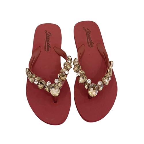Duschschuhe, Sommer-Flip-Flops for Damen – leichte Strandsandalen for lässigen Komfort(Red,36 EU) von Dazengzeng