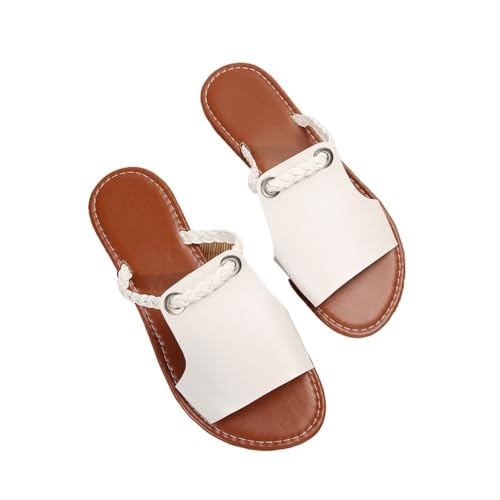 Duschschuhe, Sommer Hausschuhe Damen Pure Color Geflochtene Einfache Tägliche Strand Hausschuhe(White,37 EU) von Dazengzeng