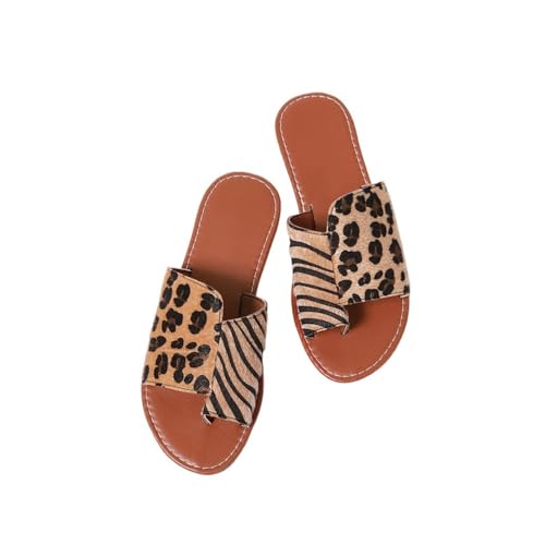 Duschschuhe, Sommer-Hausschuhe mit Leopardenmuster for Damen – flache und coole modische Slides(Brown,43 EU) von Dazengzeng